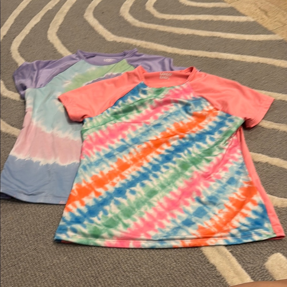 Lot of 2 Lands End Colorful Tie-Dye Kids Rashguards